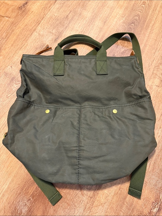 Madewell Handbags - Madewell Olive Canvas Tote with Leather Logo Patch